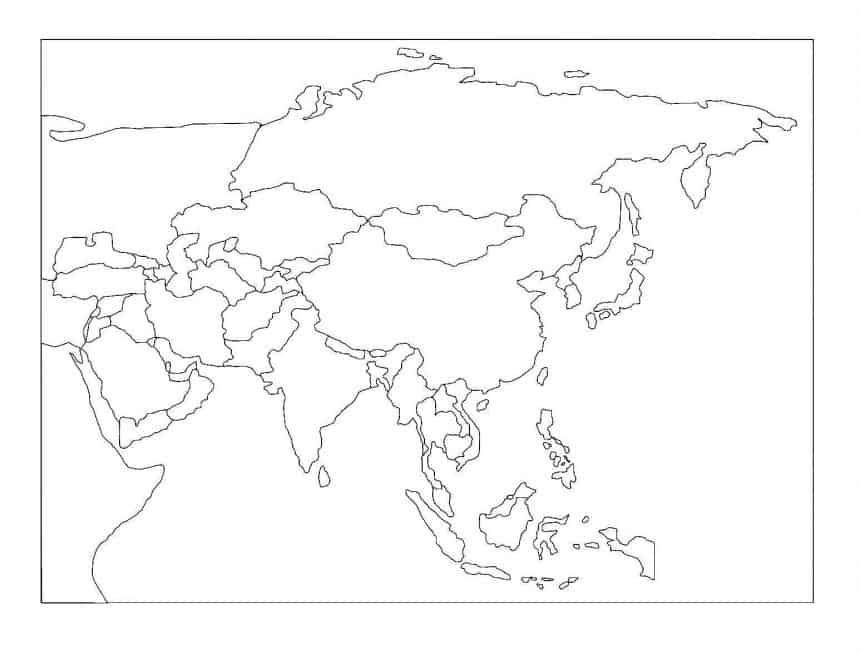 mapa politico de asia mudo en blanco y negro