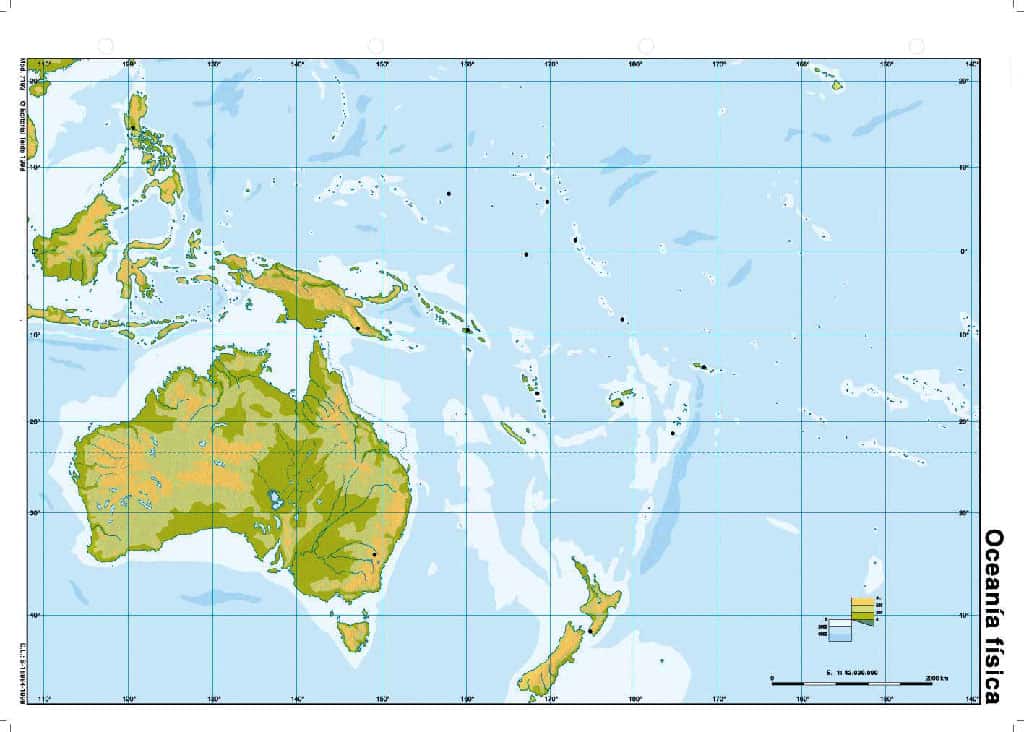 mapamundi fisico de Oceania y Australia