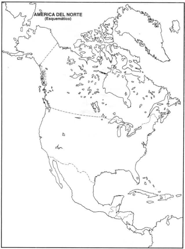 mapa sin nombres de paises de America del Norte