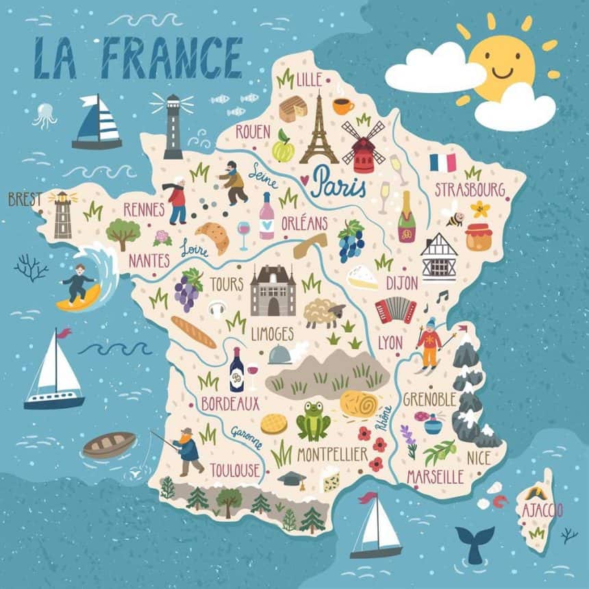 mapa de Francia con dibujos