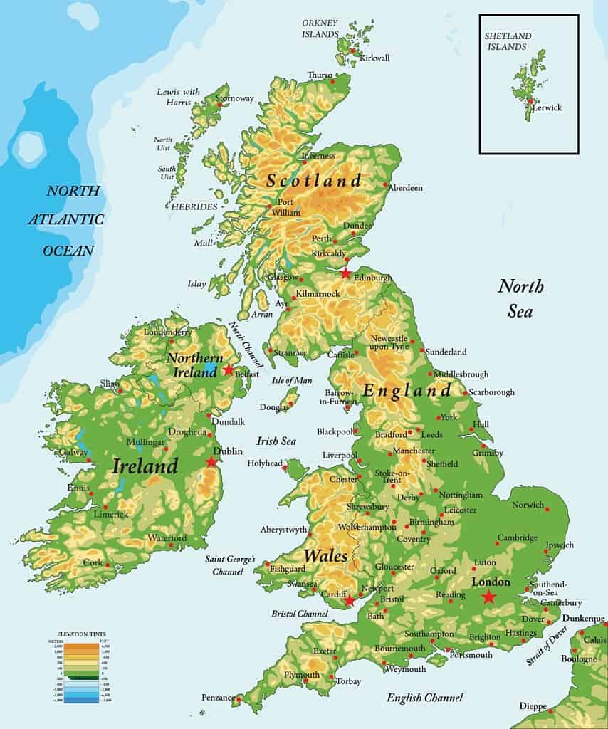 mapas de Gran Bretaña con ciudades
