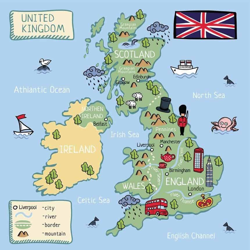 mapas de Gran Bretaña para niños