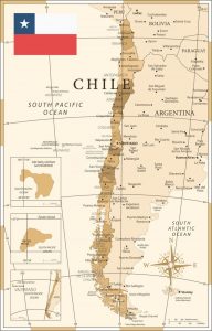 Mapa administrativo de Chile con bandera chilena