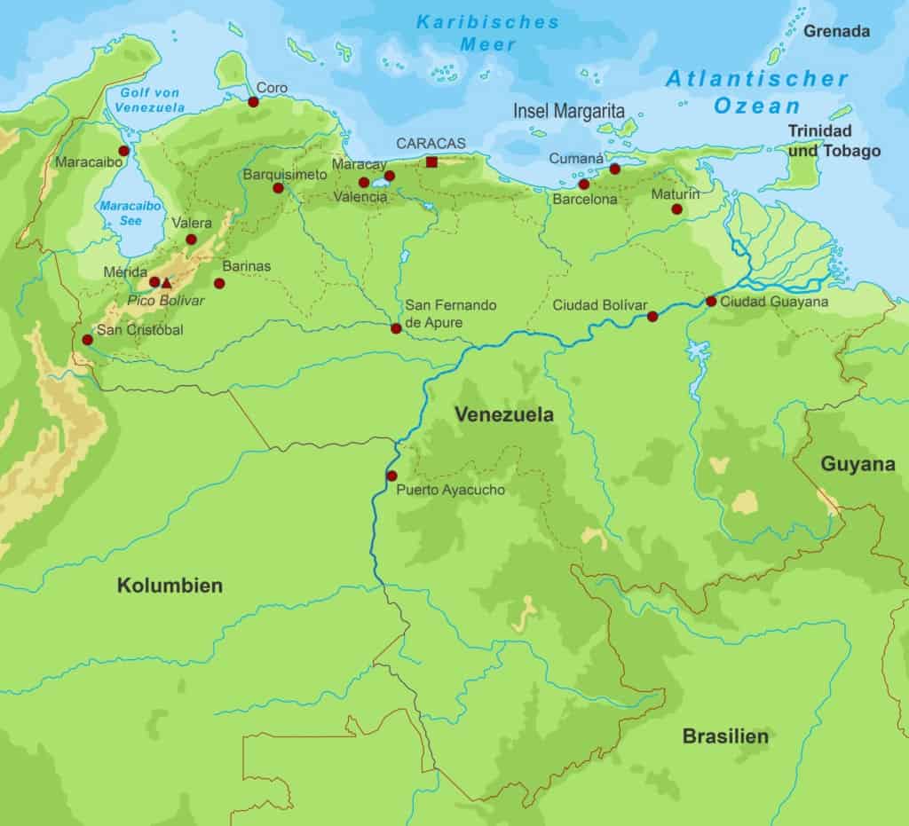Mapa físico de Venezuela