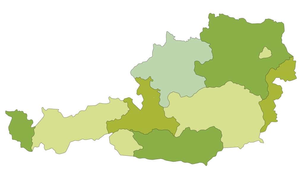 Mapa mudo de los regiones de Austria para imprimir