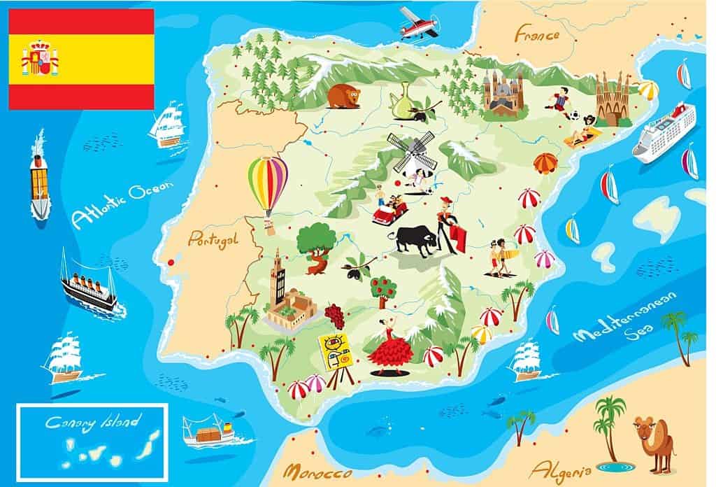 Mapa de España con ilustraciones