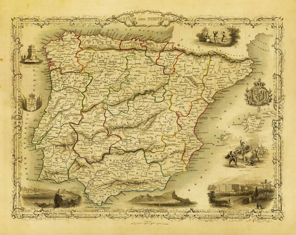 Antiguo mapa de los reinos de España y Portugal