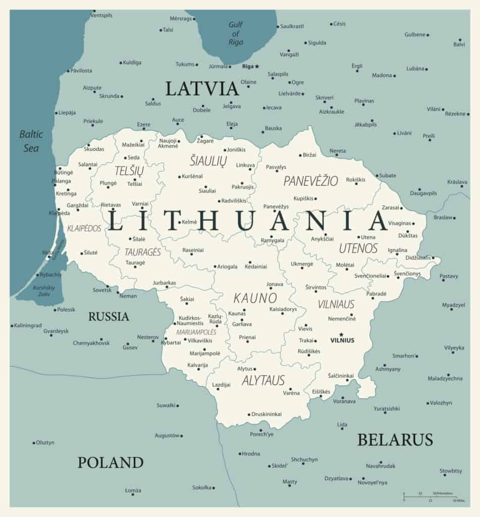 mapa ciudades lituanas