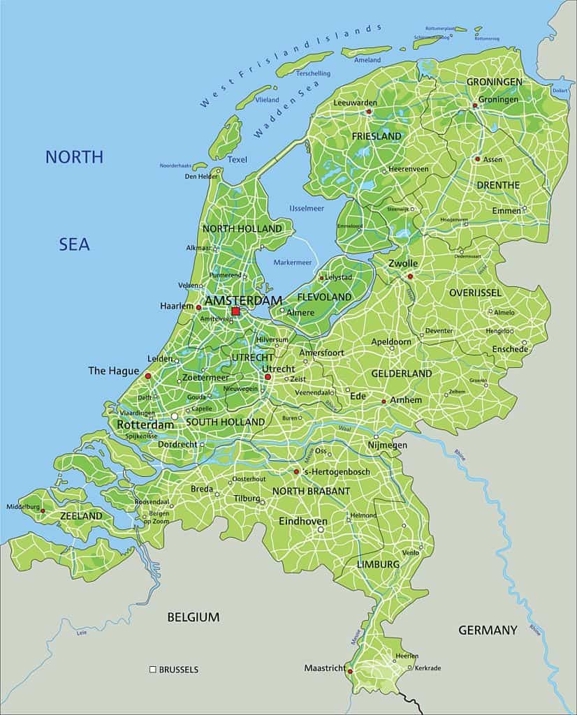Mapa físico de Holanda