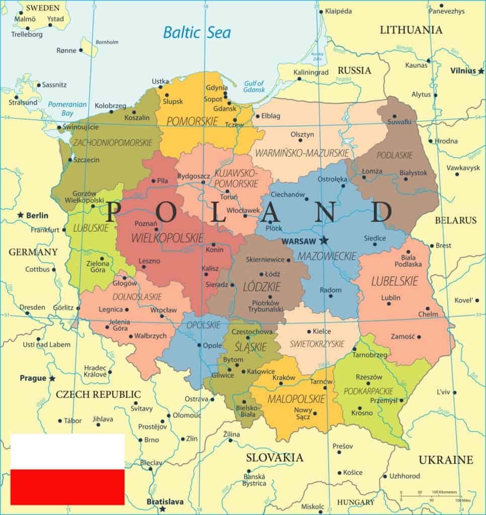 Mapa político del estado de Polonia
