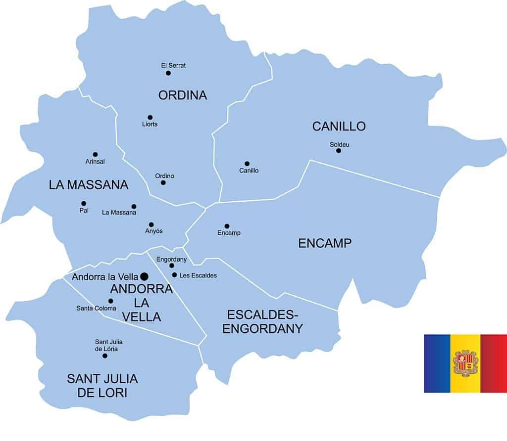 Mapa de distritos y ciudades de Andorra