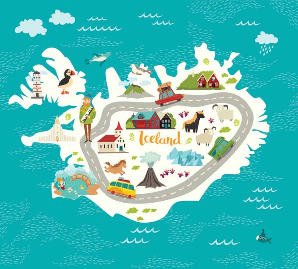 Mapa de Islandia animado con dibujos
