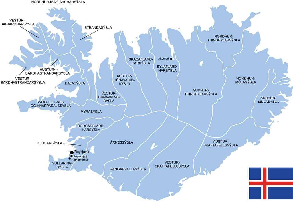 Mapa de provincias de Islandia