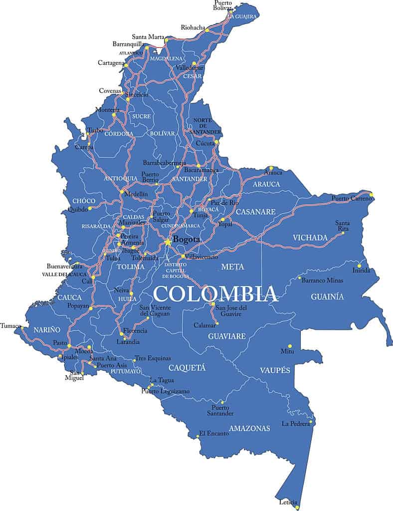mapamundi de caminos de Colombia