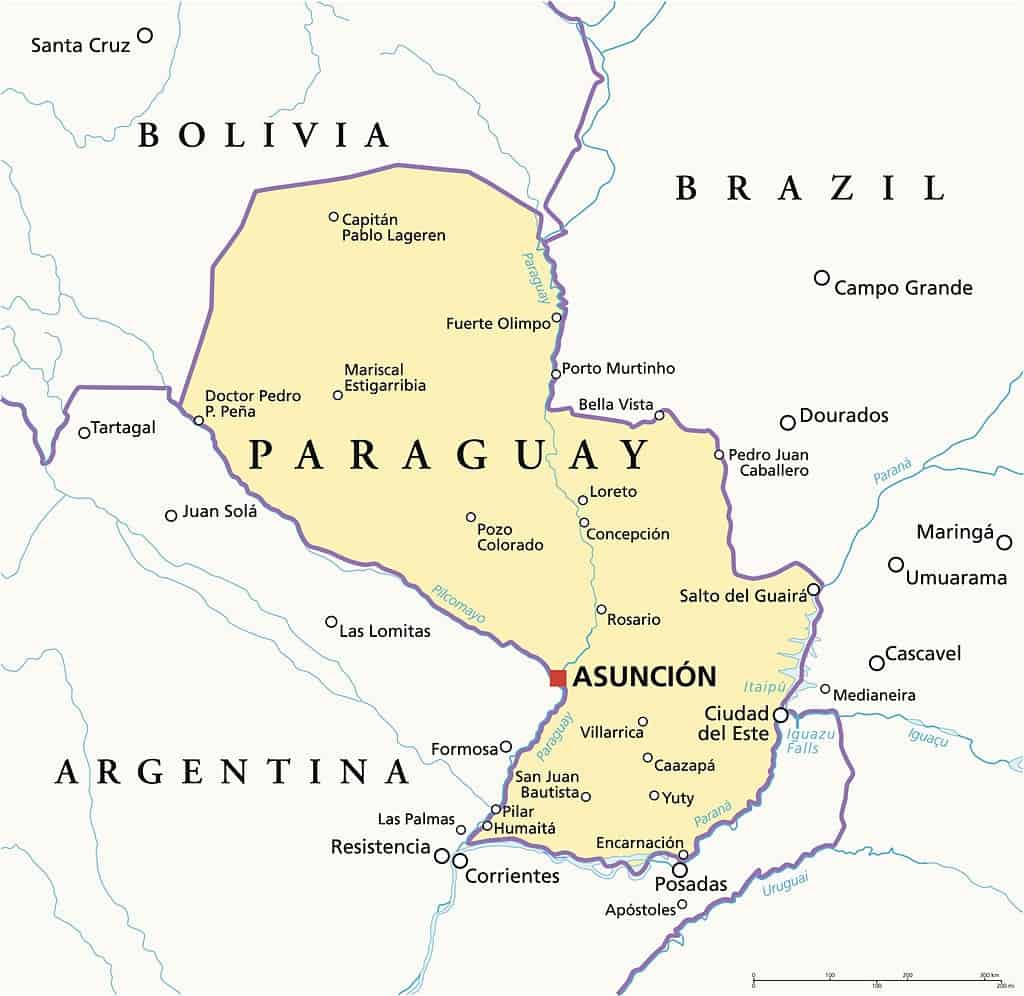 mapa general de paraguay, su capital y ciudades importantes