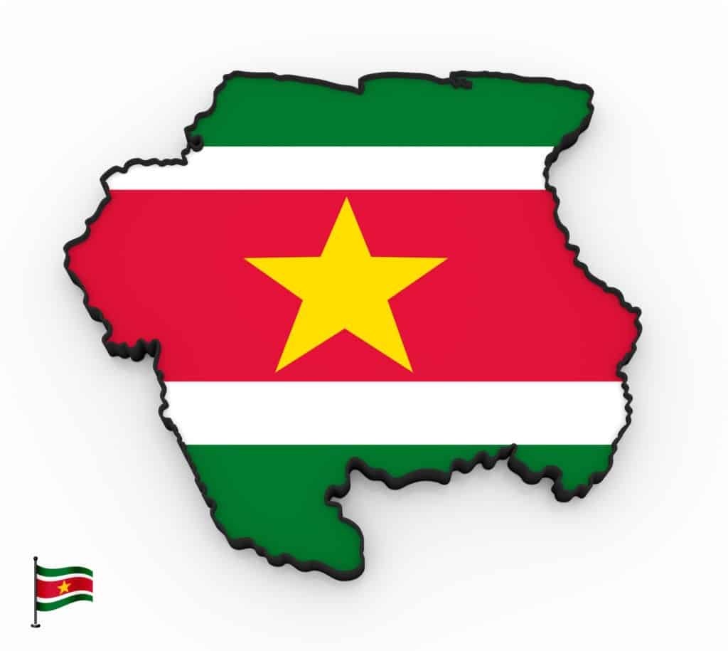 Bandera de Surinam y la silueta del país