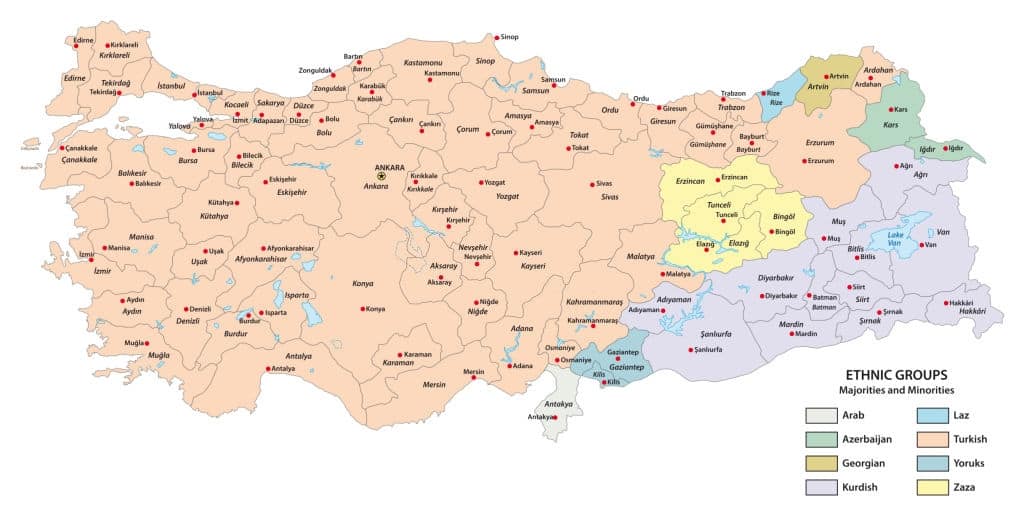 Mapa de poblaciones étnicas de Turquía