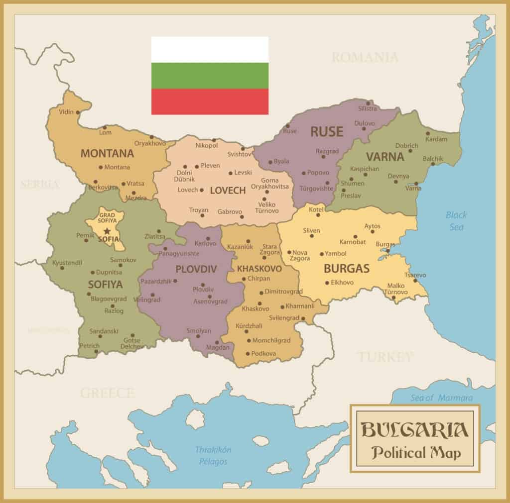 Mapa administrativo con provincias de Bulgaria.