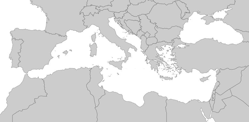 mapa mudo de los paises del mar Mediterráneo