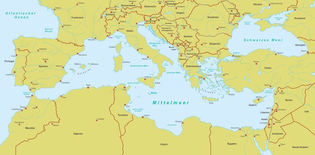 Mapa de la región mediterránea